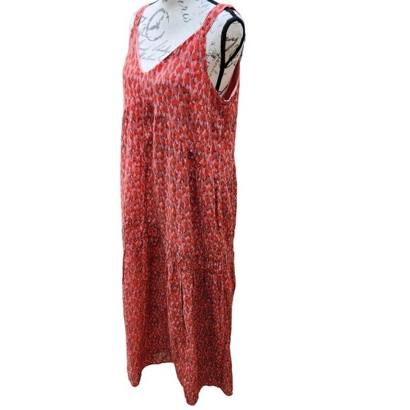 Joie Bondi Animal Print Midi Dress in‎ Tea Rose Red Tiered V-Neck Medium - Picture 3 of 8